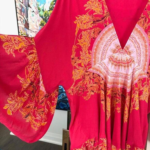 Gorgeous Hot Pink Fuschia Free People Top Butterfly Sleeves Size L - Picture 2 of 8